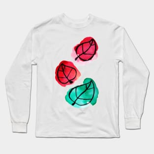 Red and Green Leaves Watercolor Long Sleeve T-Shirt